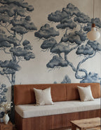 Poetic Trees wall mural by Rebel Walls in Blue – Dark Blue, styled room