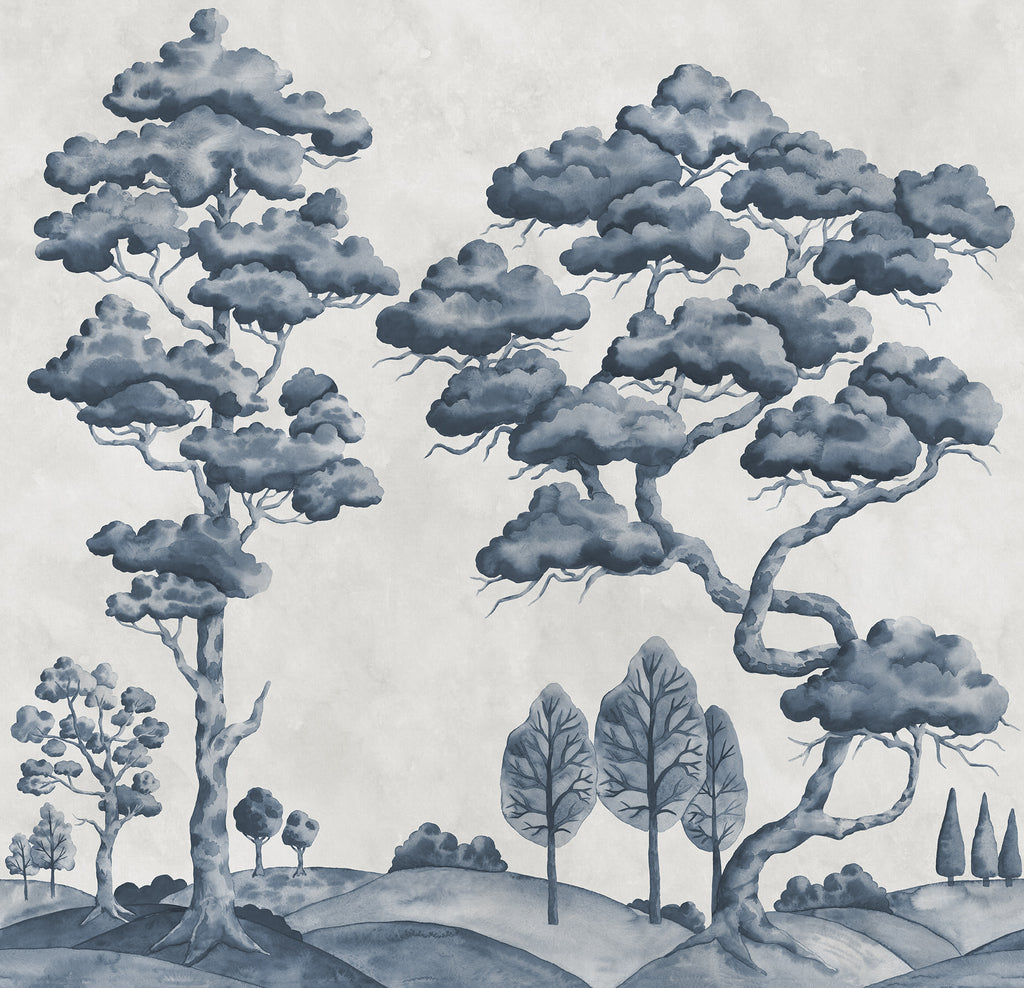 Poetic Trees wall mural by Rebel Walls in Blue – Dark Blue, flat swatch