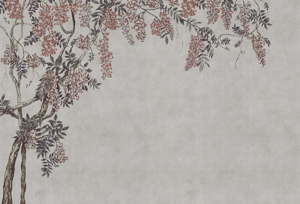 Wisteria Garden wall mural by Rebel Walls in Grey, flat swatch