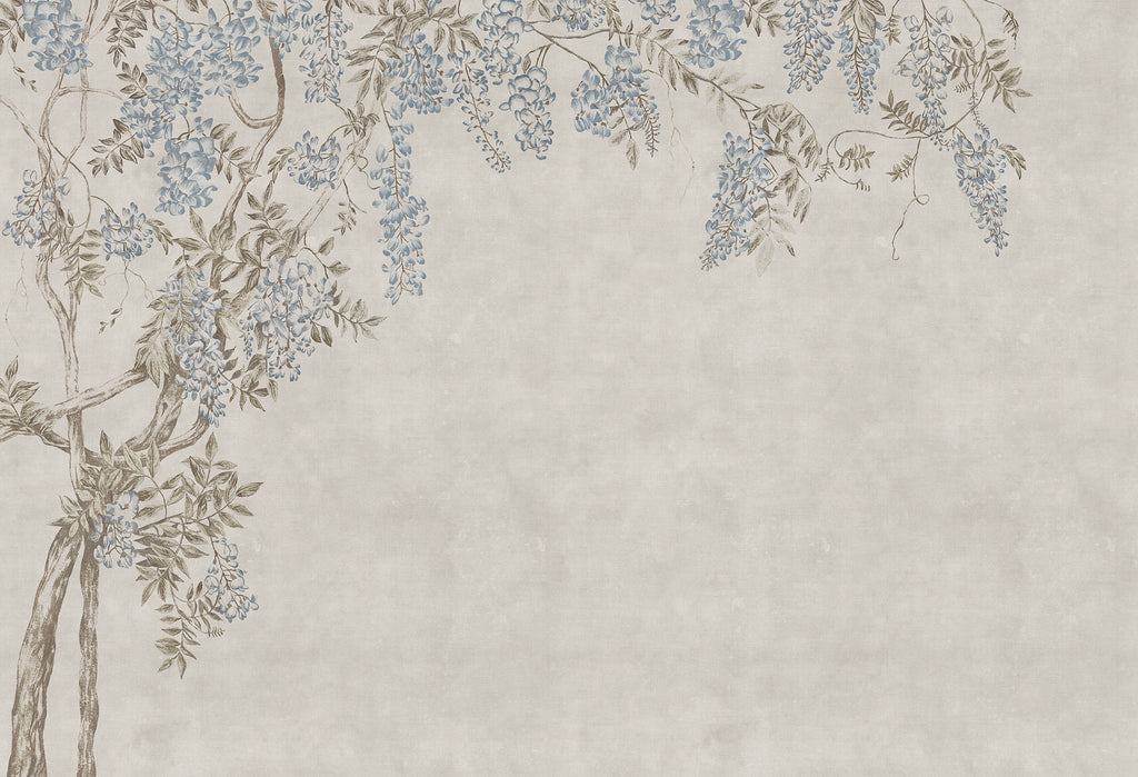 Wisteria Garden wall mural by Rebel Walls in Blue, flat swatch