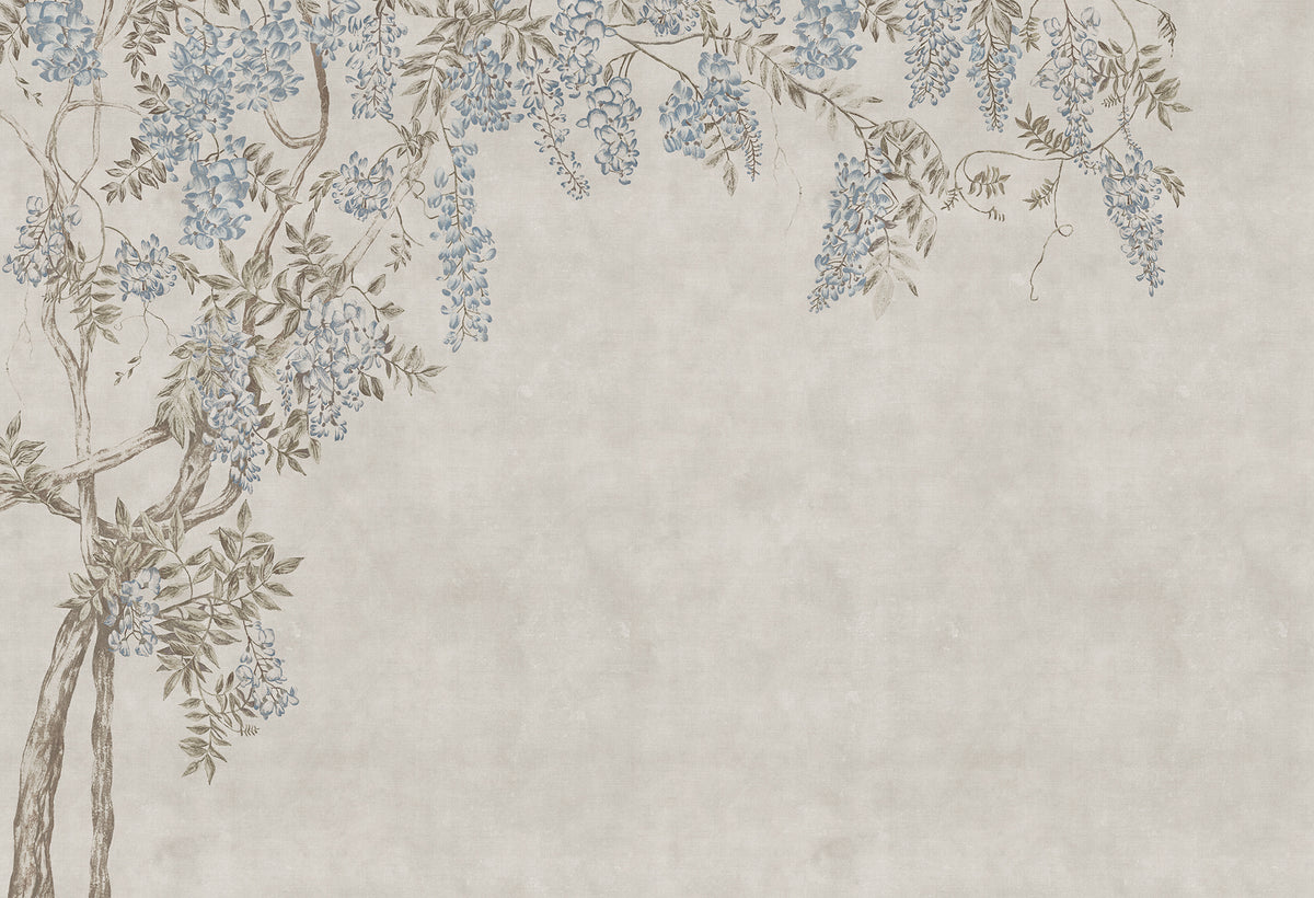 Wisteria Garden wall mural by Rebel Walls in Blue, flat swatch