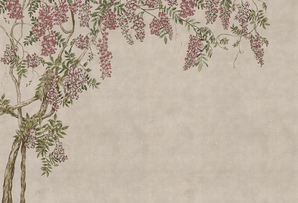Wisteria Garden wall mural by Rebel Walls in Beige, flat swatch