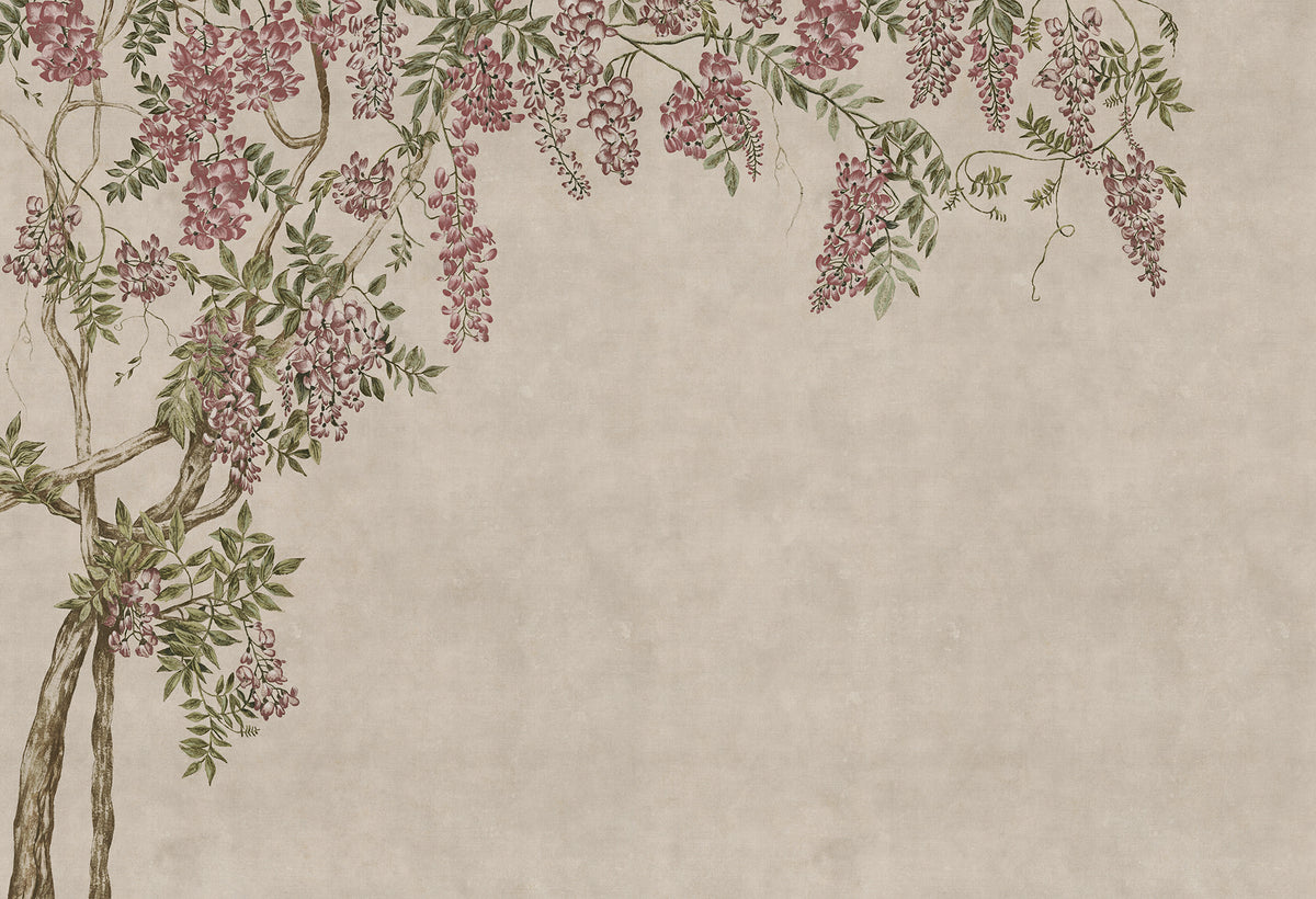 Wisteria Garden wall mural by Rebel Walls in Beige, flat swatch