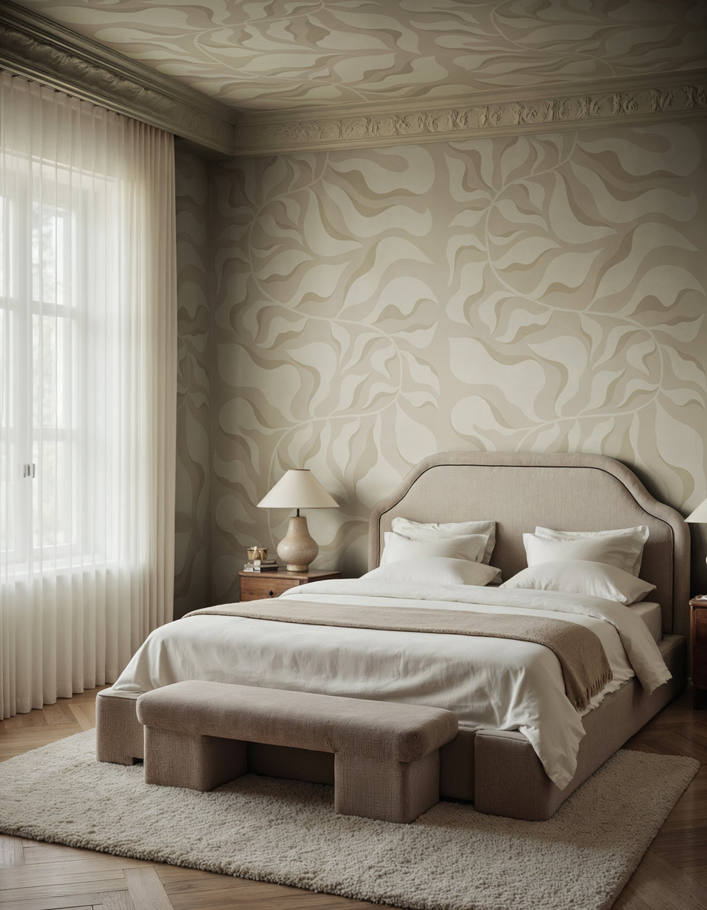 Bold Botanica wall mural by Rebel Walls in Beige, styled room