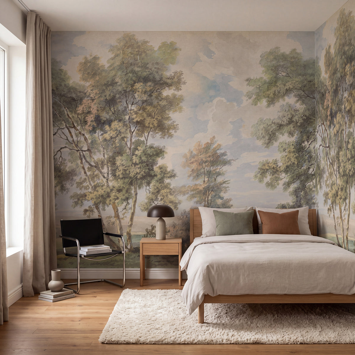 Tree on the Hill wall mural by Rebel Walls in Green – Vintage, styled room