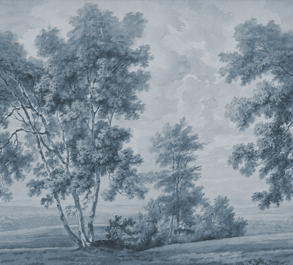 Tree on the Hill wall mural by Rebel Walls in Blue, flat swatch