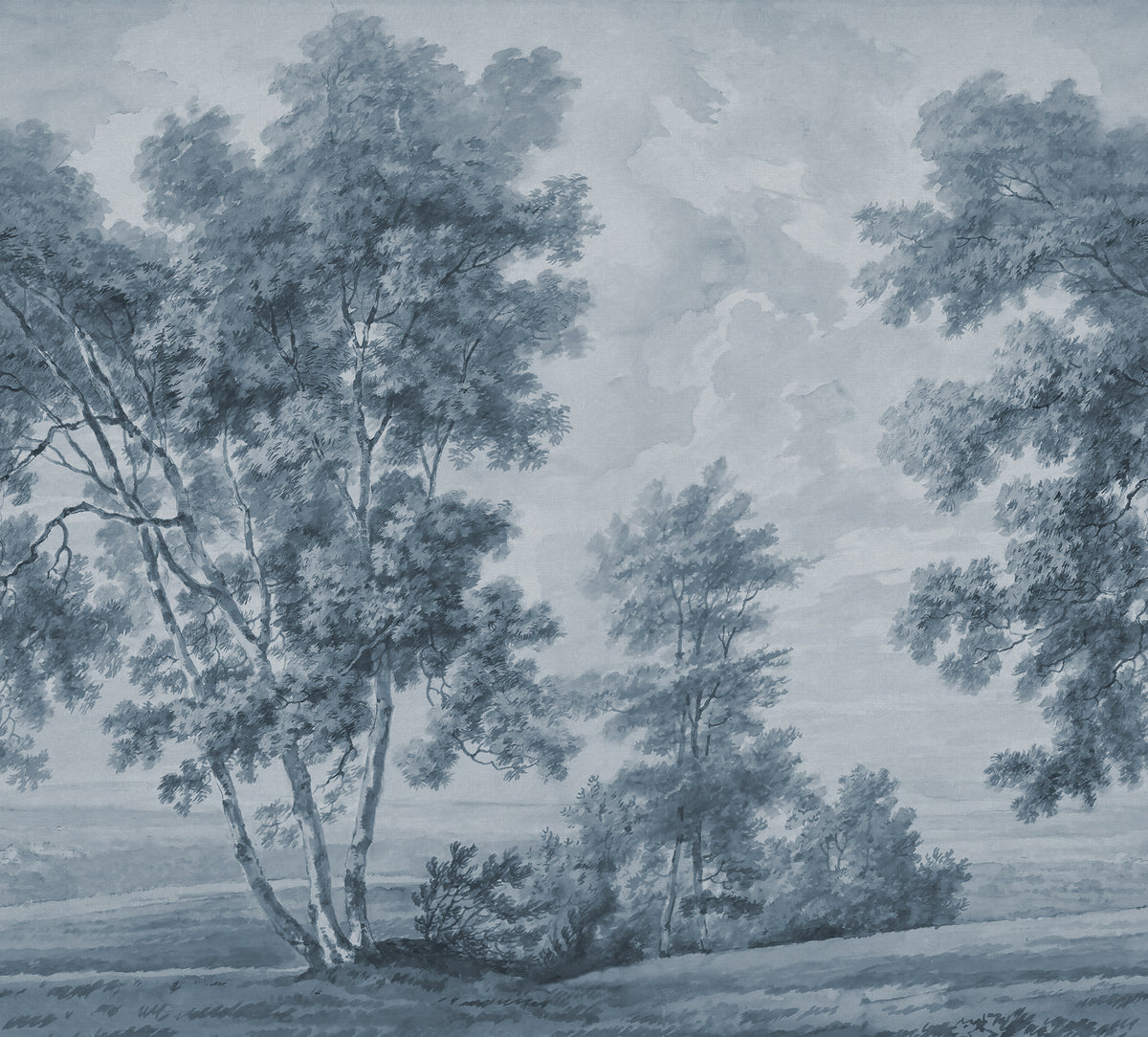 Tree on the Hill wall mural by Rebel Walls in Blue, flat swatch
