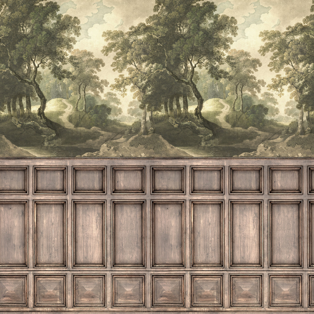 The Vintage Grove wall mural by Rebel Walls in Green – Panels, flat swatch