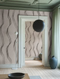 Ribbon Stripe wall mural by Rebel Walls in Grey, styled room