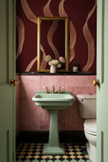 Ribbon Stripe wall mural by Rebel Walls in Red – Burgundy, styled room