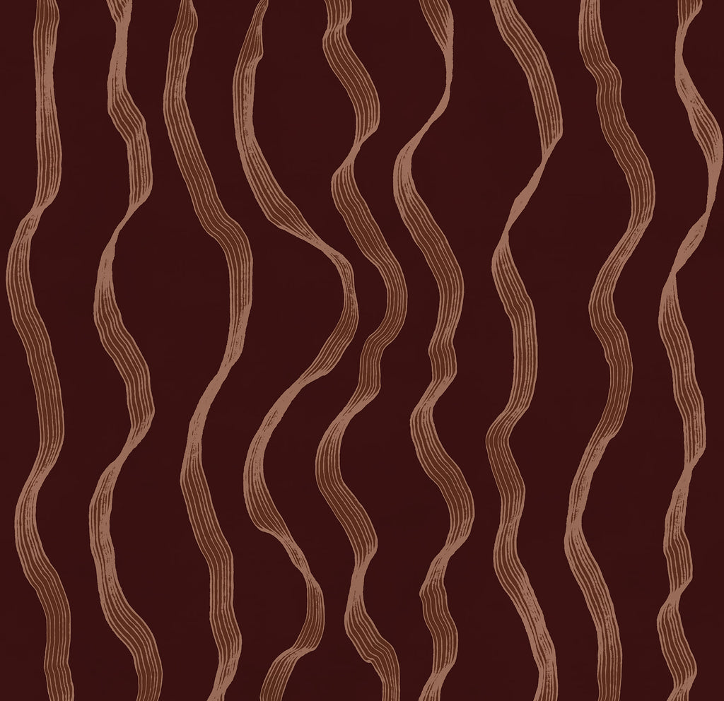 Ribbon Stripe wall mural by Rebel Walls in Red – Burgundy, flat swatch
