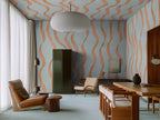 Ribbon Stripe wall mural by Rebel Walls in Blue, styled room