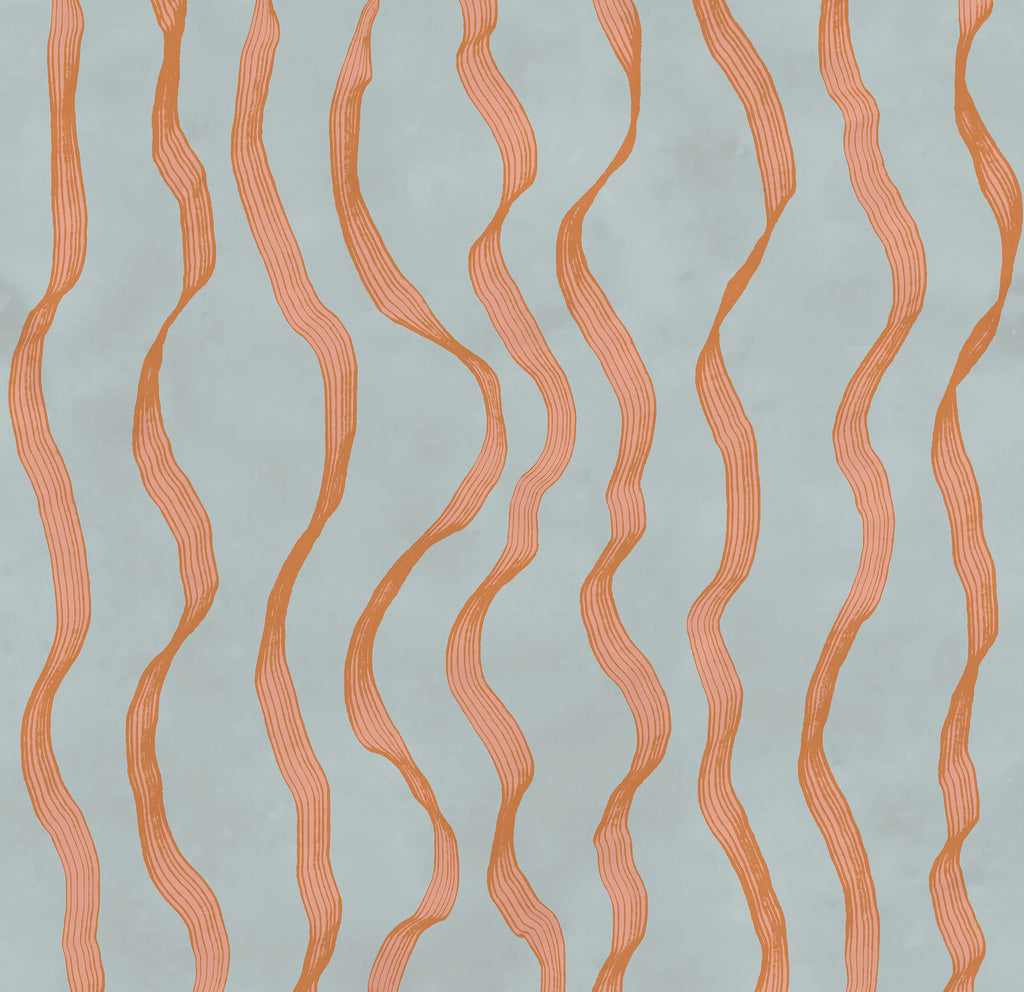 Ribbon Stripe wall mural by Rebel Walls in Blue, flat swatch