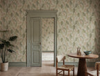 Swirling Fern wall mural by Rebel Walls in Sage Green, styled room