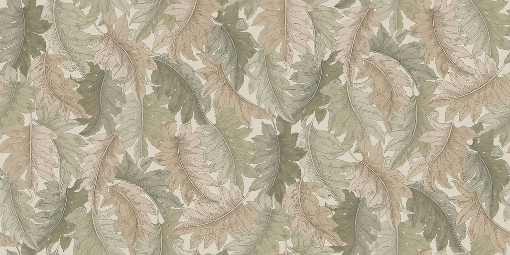 Swirling Fern wall mural by Rebel Walls in Sage Green, flat swatch