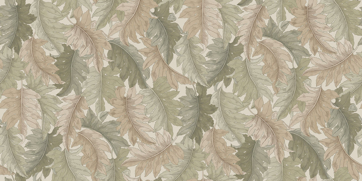 Swirling Fern wall mural by Rebel Walls in Sage Green, flat swatch