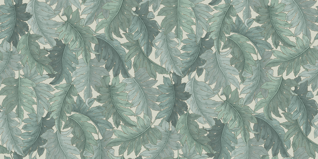 Swirling Fern wall mural by Rebel Walls in Teal, flat swatch