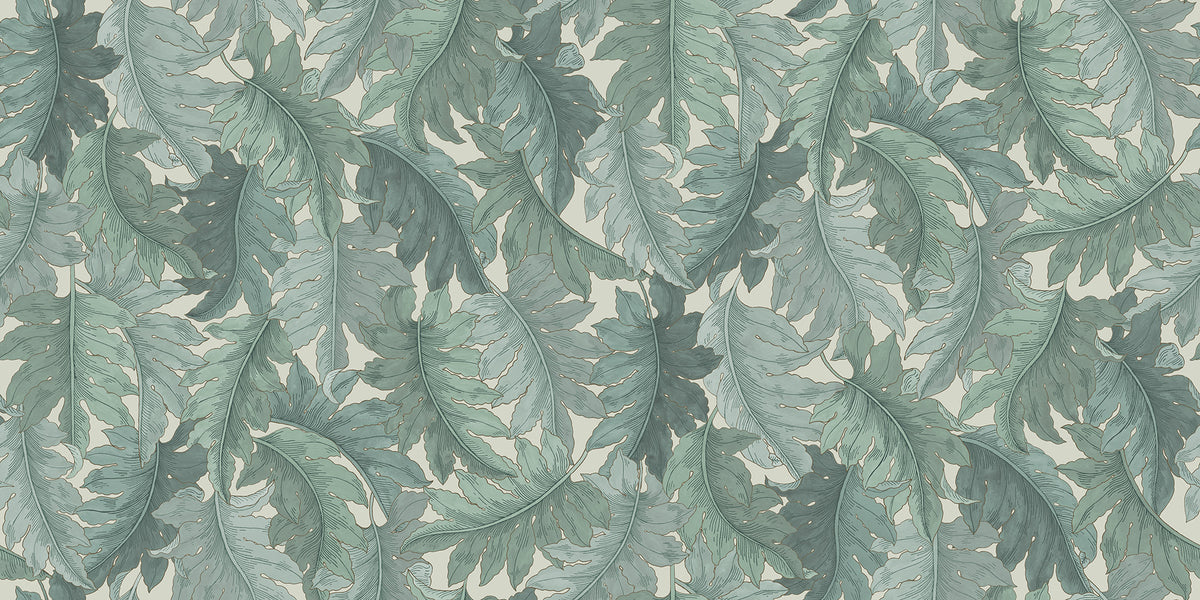 Swirling Fern wall mural by Rebel Walls in Teal, flat swatch