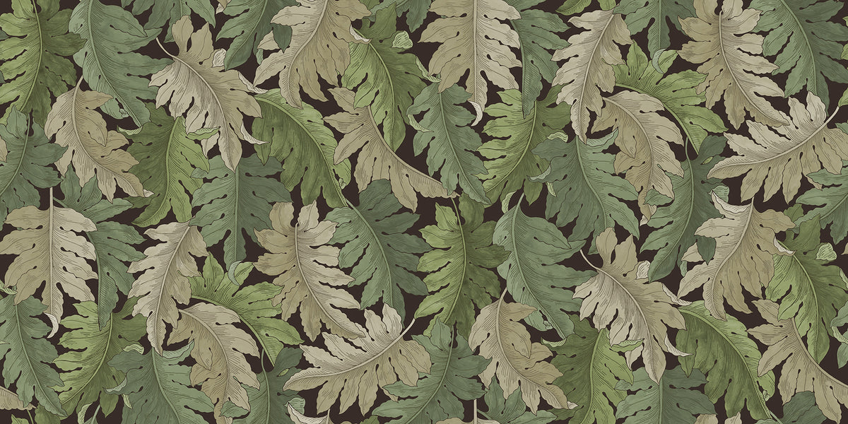 Swirling Fern wall mural by Rebel Walls in Green, flat swatch
