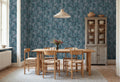 Swirling Fern wall mural by Rebel Walls in Blue, styled room