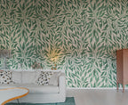 Willow wall mural by Rebel Walls in Green, styled room