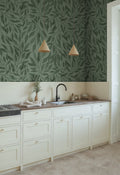 Willow wall mural by Rebel Walls in Green – Dark Green, styled room