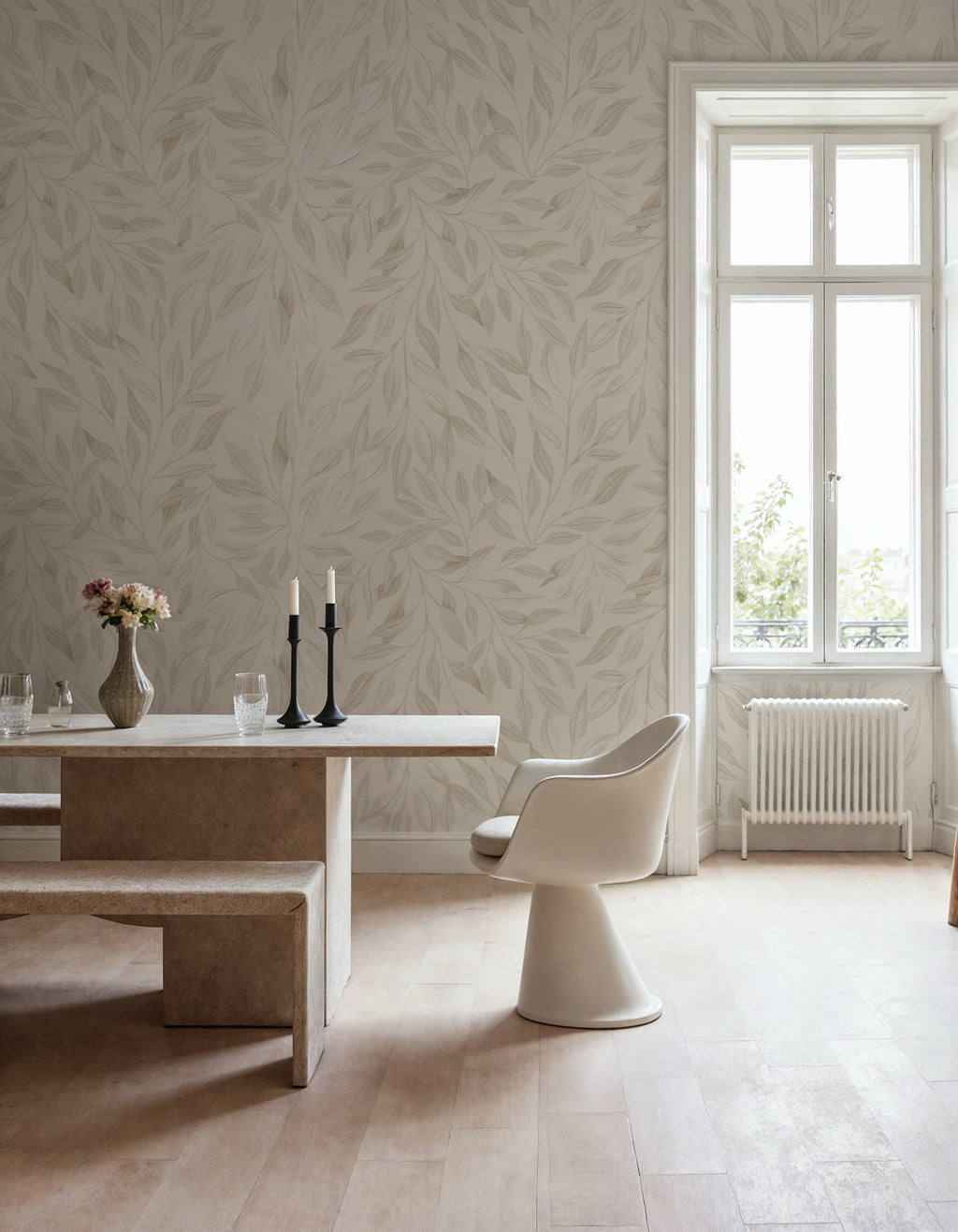 Willow wall mural by Rebel Walls in Beige, styled room