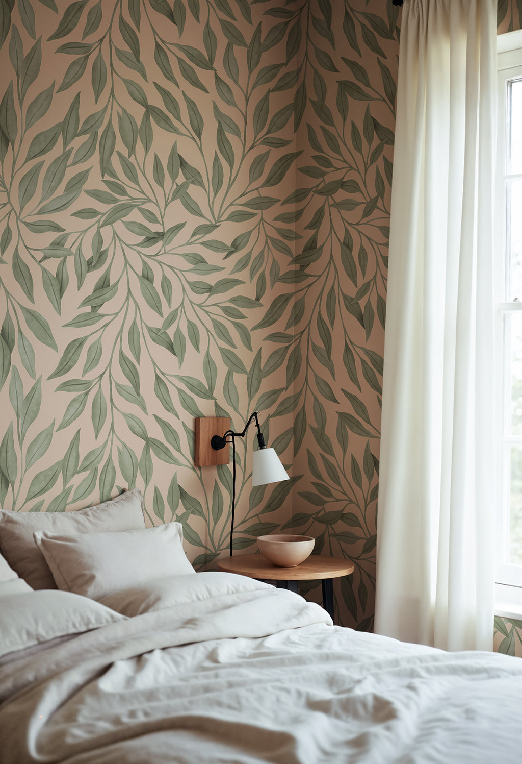 Willow wall mural by Rebel Walls in Orange, styled room