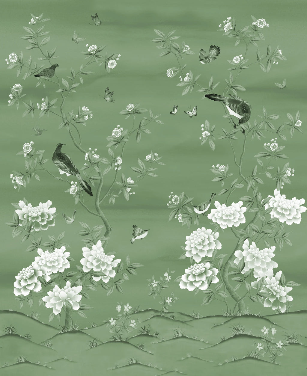 Garden of Harmony wall mural by Rebel Walls in sage green
