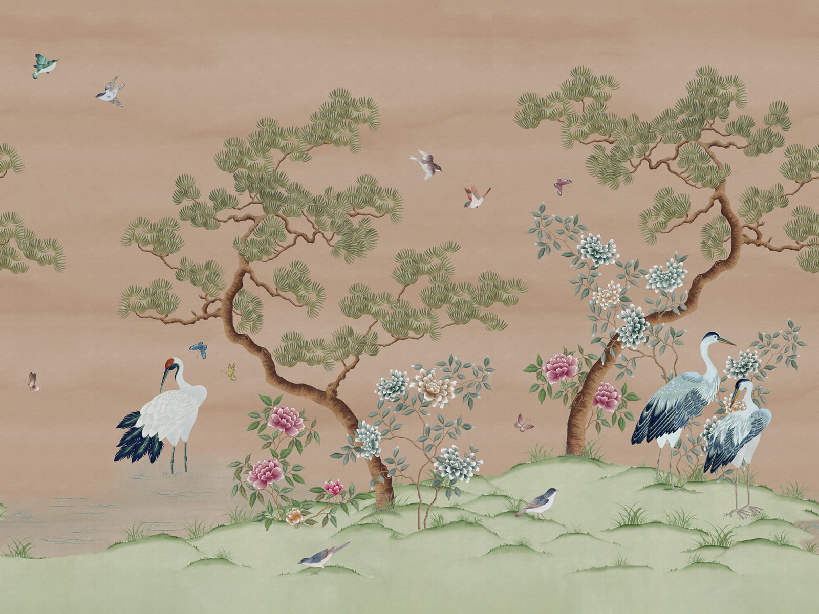 Pine Grove wall mural by Rebel Walls in warm peach