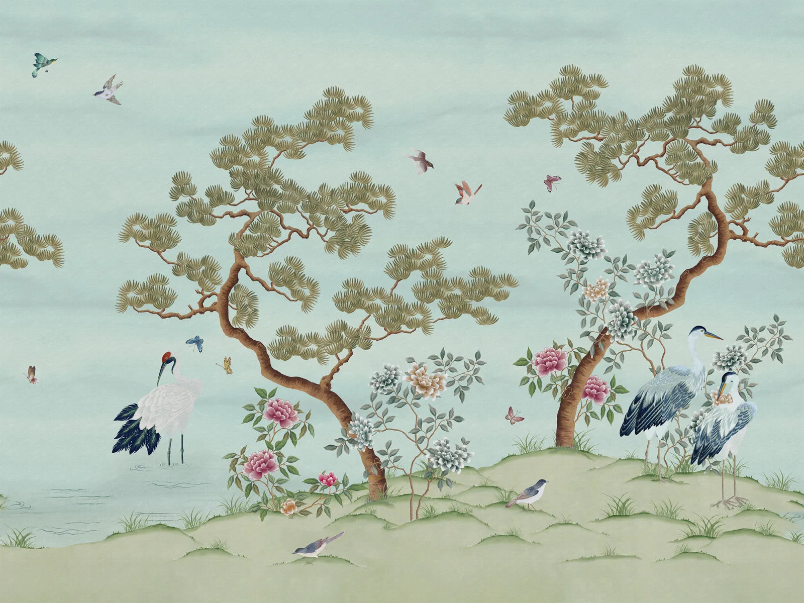 Pine Grove wall mural by Rebel Walls in pale ice blue