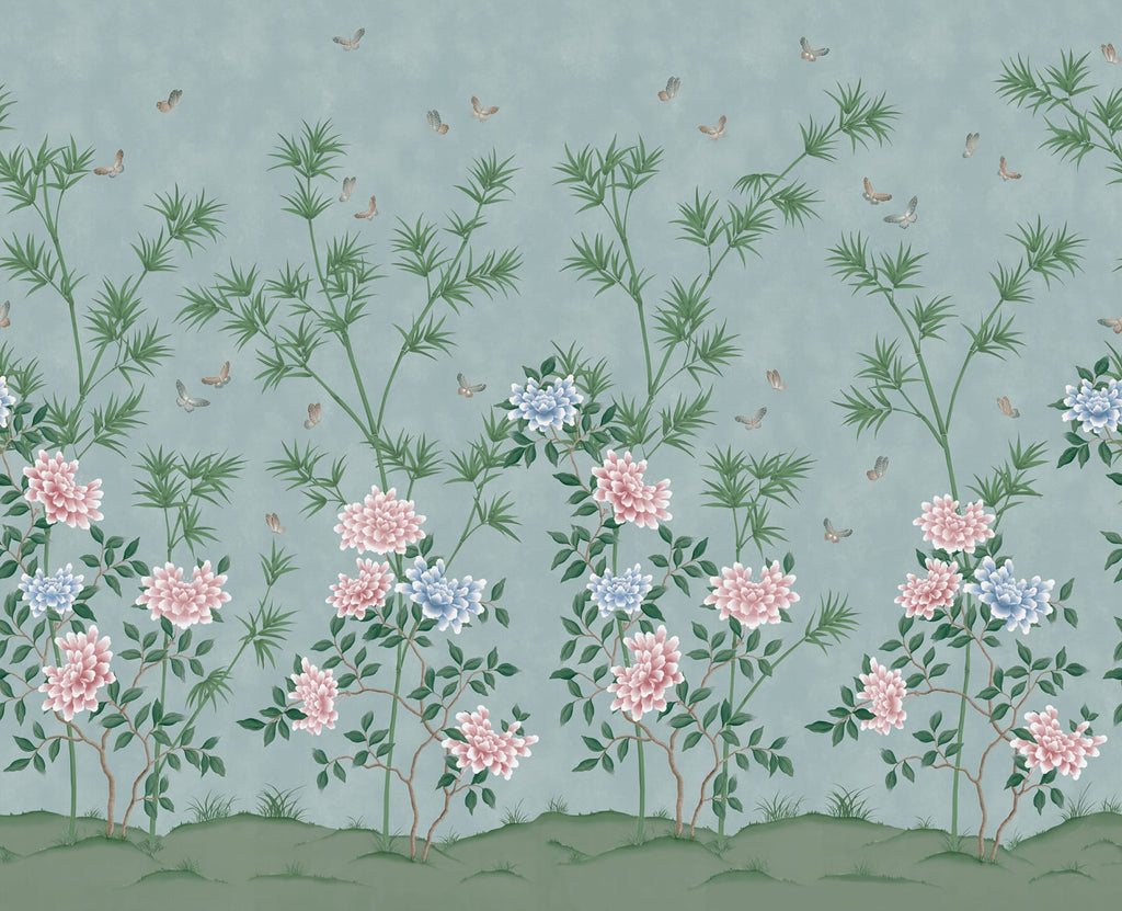Eastern Bloom wall mural by Rebel Walls in muted slate blue