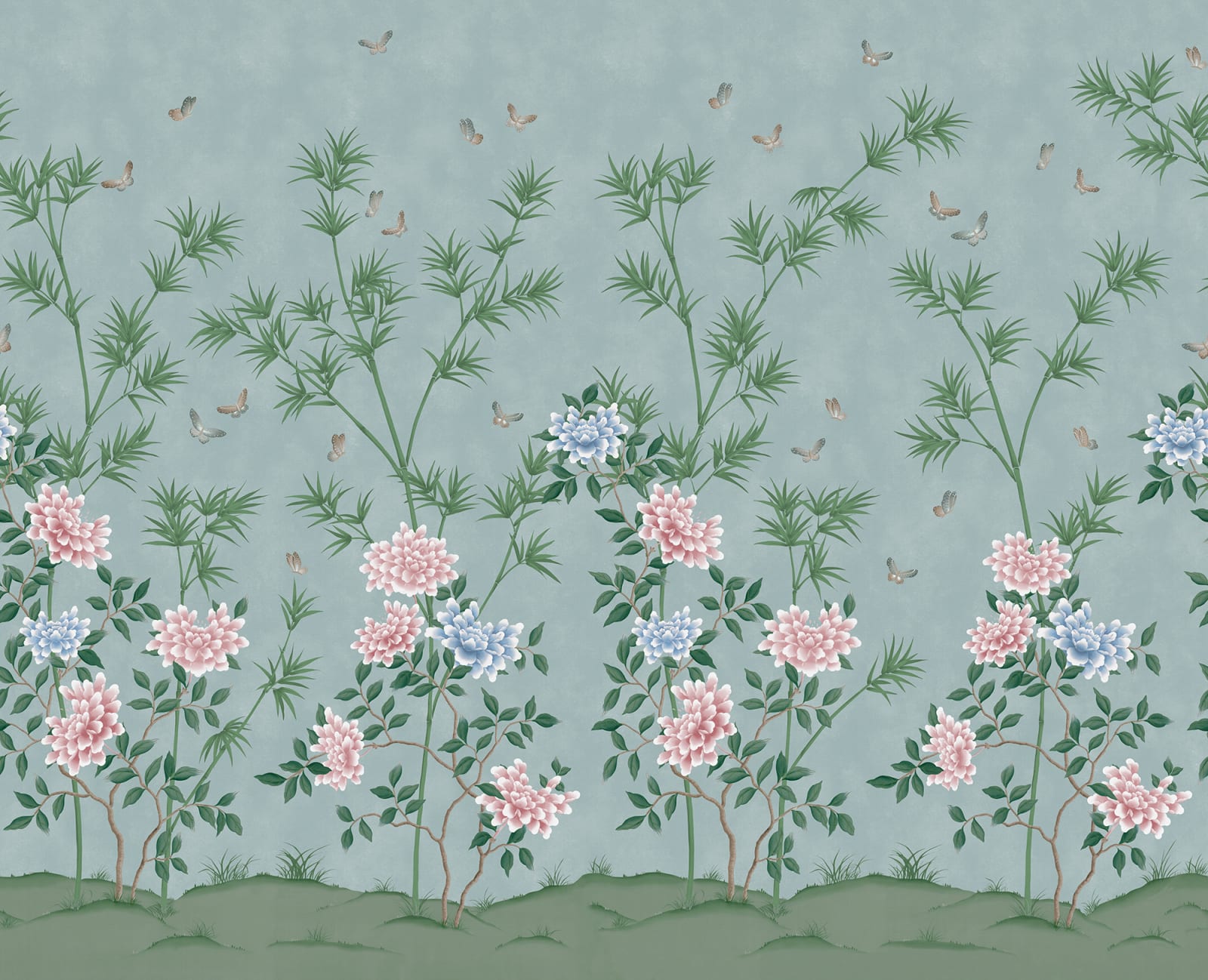 Eastern Bloom wall mural by Rebel Walls in muted slate blue