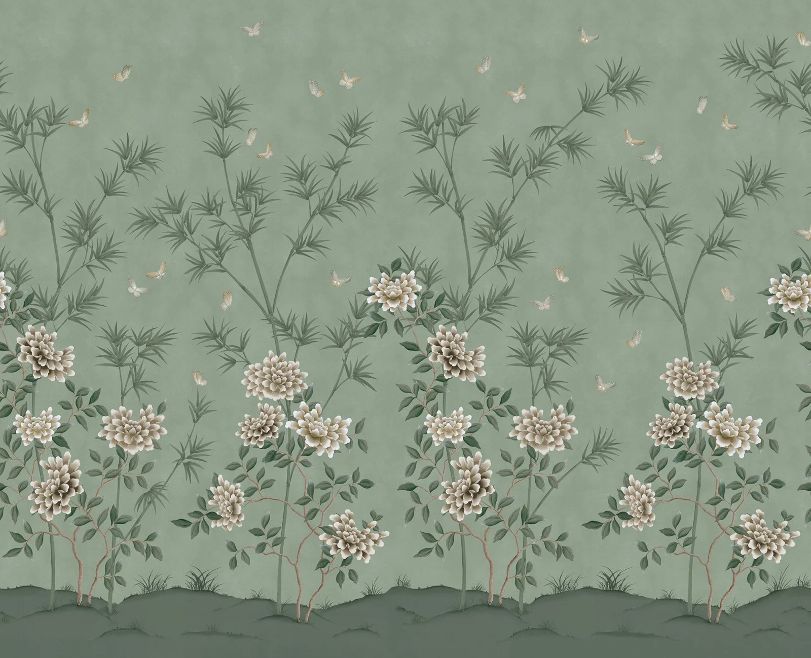 Eastern Bloom wall mural by Rebel Walls in sage green