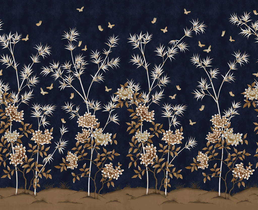Eastern Bloom wall mural by Rebel Walls in dark navy blue
