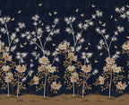 Eastern Bloom wall mural by Rebel Walls in dark navy blue