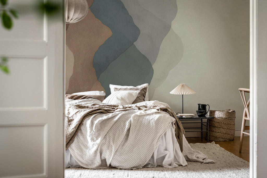 Watercolor Vertical wall mural by Rebel Walls in Blue, styled room
