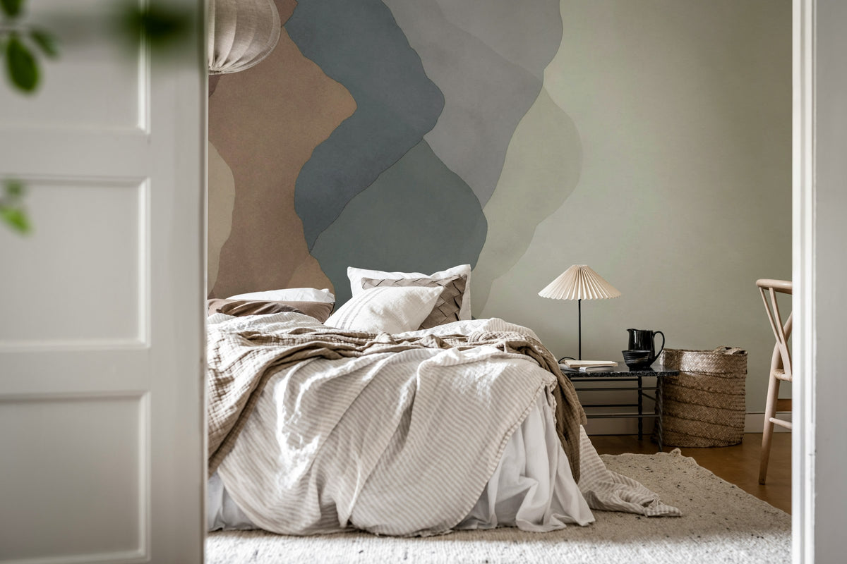 Watercolor Vertical wall mural by Rebel Walls in Blue, styled room