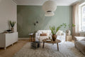 Watercolor Vertical wall mural by Rebel Walls in Green, styled room