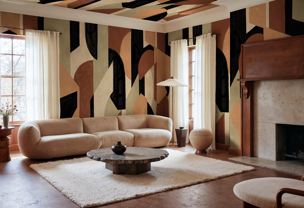 Modern Forms wall mural by Rebel Walls in Black – Terracotta, styled room