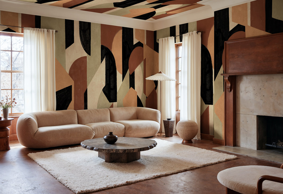 Modern Forms wall mural by Rebel Walls in Black – Terracotta, styled room