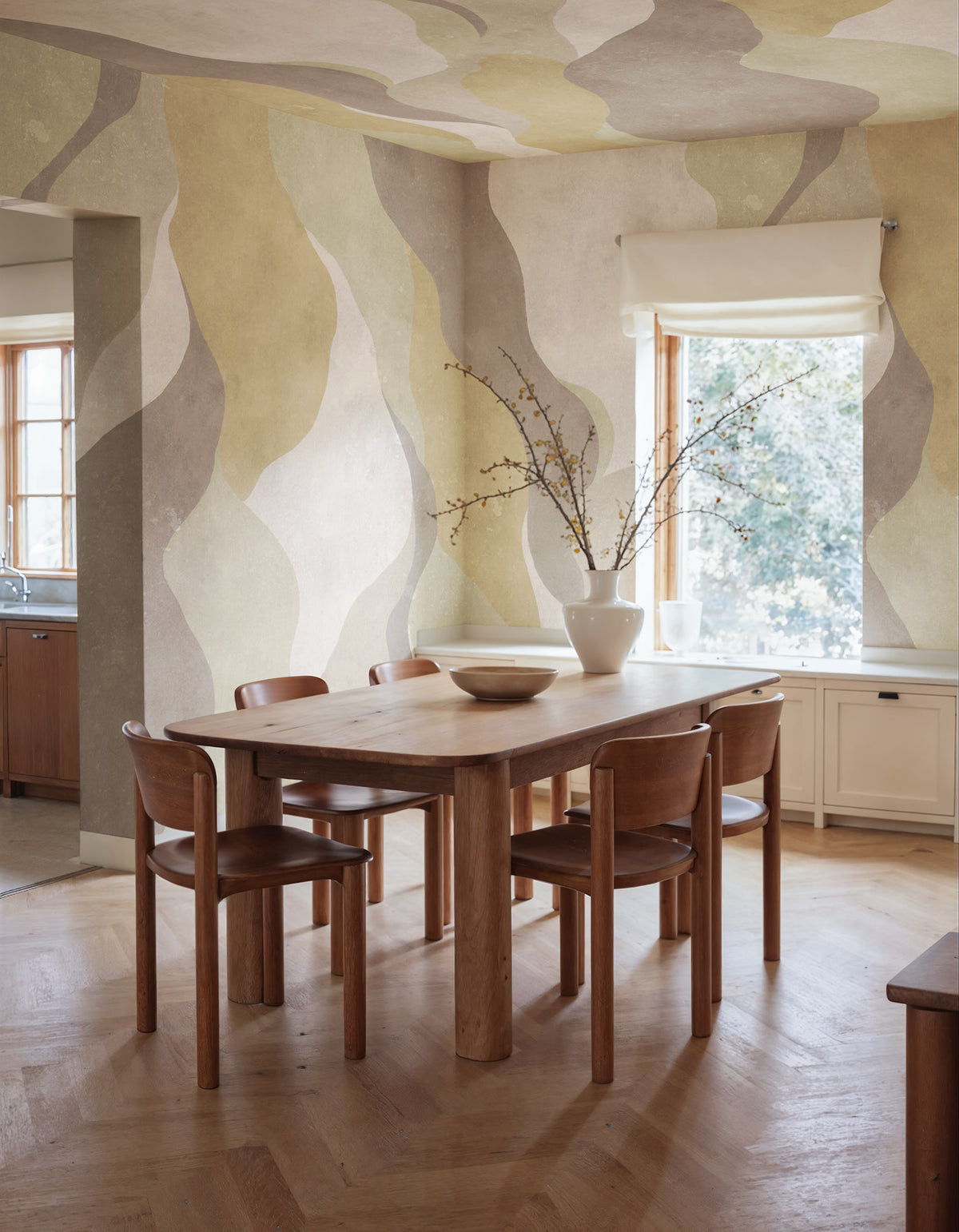 Flowing Forms wall mural by Rebel Walls in Pastel, styled room