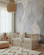Flowing Forms wall mural by Rebel Walls in Blue, styled room