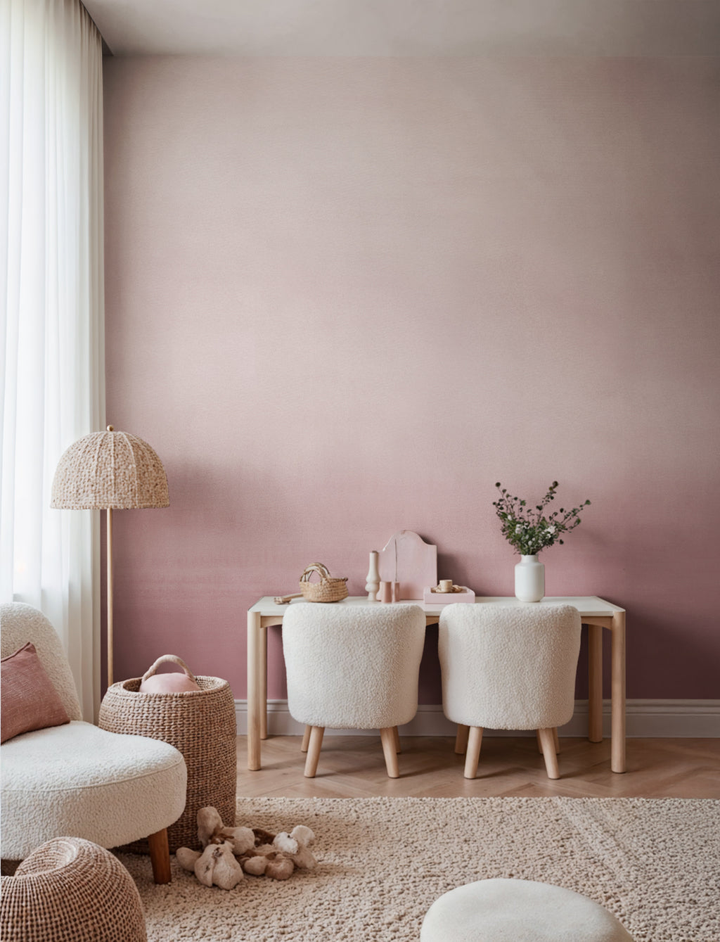 Gradient wall mural by Rebel Walls in Pink, styled room