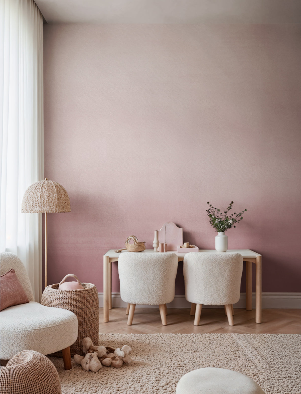 Gradient wall mural by Rebel Walls in Pink, styled room
