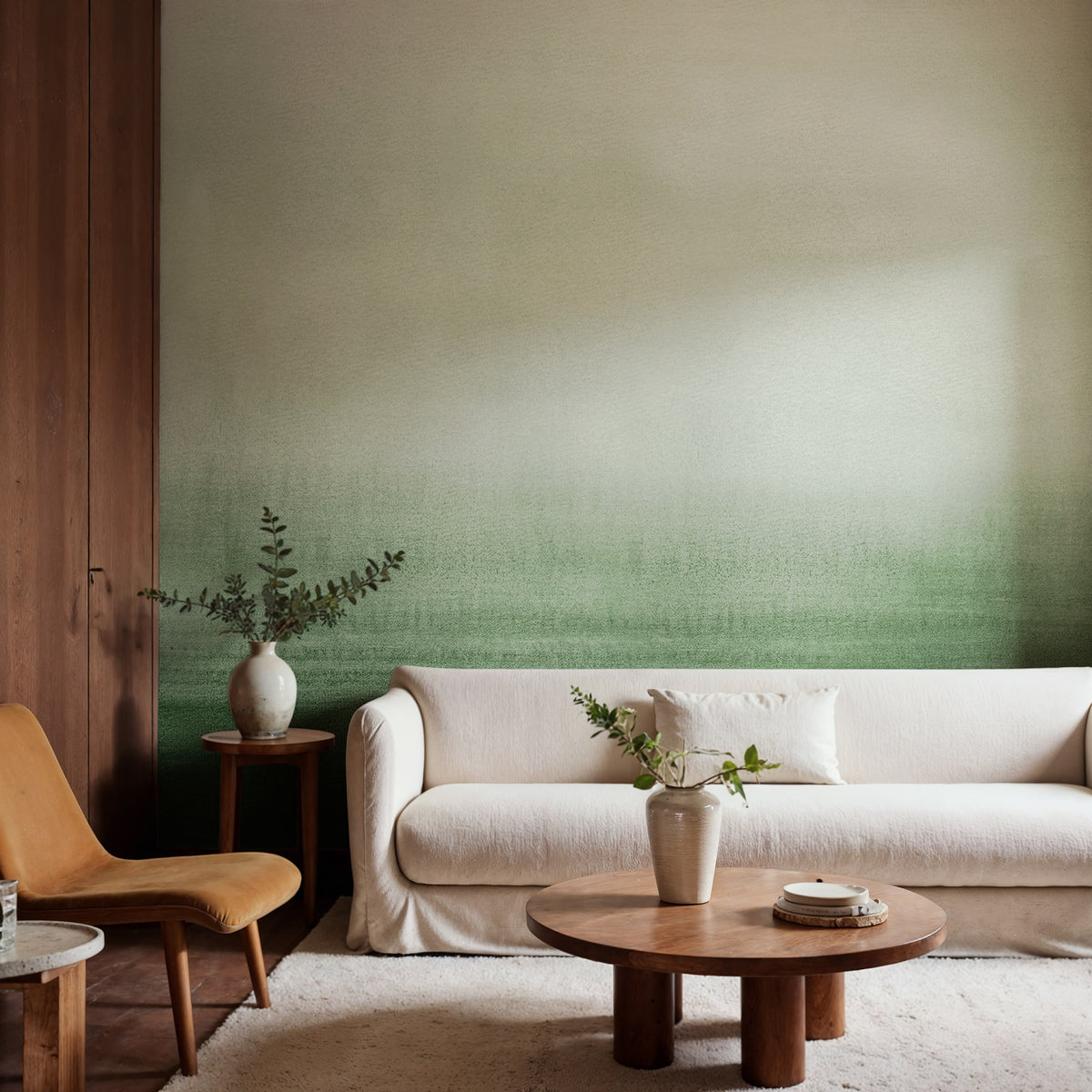 Gradient wall mural by Rebel Walls in Green, styled room