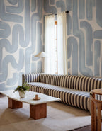 Drape Brush wall mural by Rebel Walls in Blue, styled room