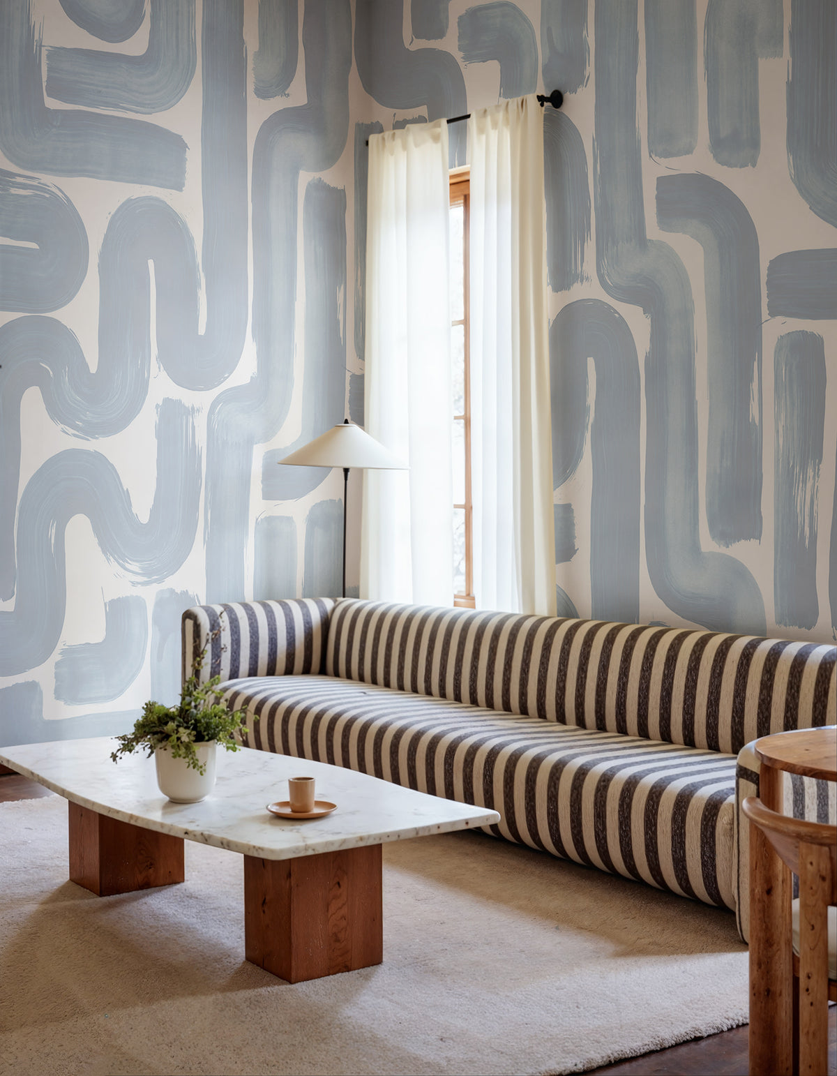 Drape Brush wall mural by Rebel Walls in Blue, styled room