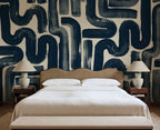 Drape Brush wall mural by Rebel Walls in Blue – Dark Blue, styled room