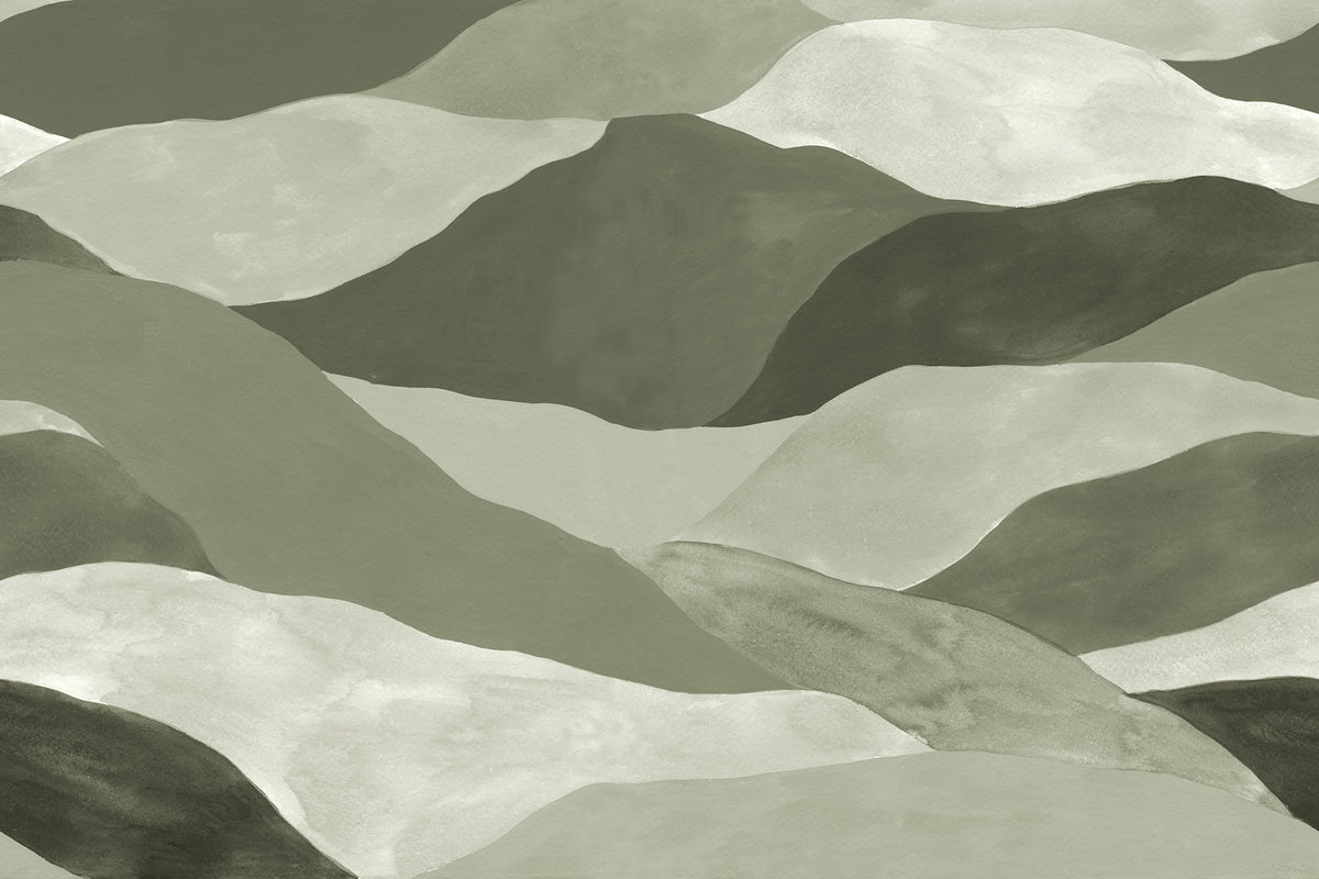 Misty Peaks wall mural by Rebel Walls in Green, flat swatch